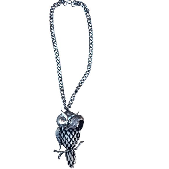 Signed Razza Large Owl Pendant Necklace With Articulating Branch Silver-Tone VTG - Picture 2 of 10